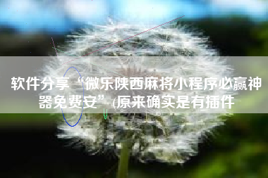 软件分享“微乐陕西麻将小程序必赢神器免费安”(原来确实是有插件 软件分享“微乐陕西麻将小程序必赢神器免费安”(原来确实是有插件