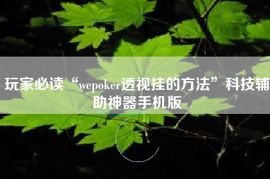 玩家必读“wepoker透视挂的方法”科技辅助神器手机版