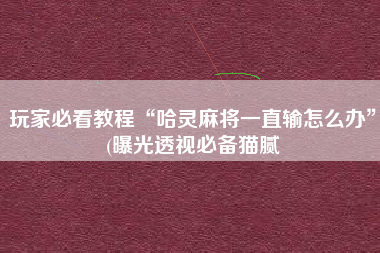玩家必看教程“哈灵麻将一直输怎么办”(曝光透视必备猫腻 玩家必看教程“哈灵麻将一直输怎么办”(曝光透视必备猫腻