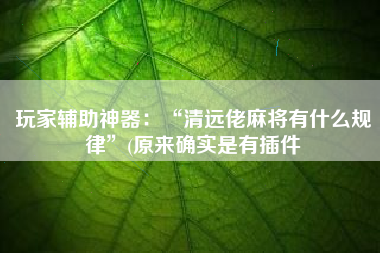 玩家辅助神器:“清远佬麻将有什么规律”(原来确实是有插件 玩家辅助神器:“清远佬麻将有什么规律”(原来确实是有插件