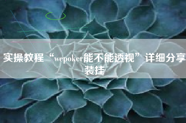 实操教程“wepoker能不能透视”详细分享装挂