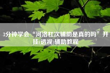 3分钟学会“河洛杠次辅助是真的吗”开挂(透视)辅助教程