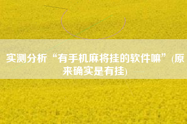 实测分析“有手机麻将挂的软件嘛”(原来确实是有挂)
