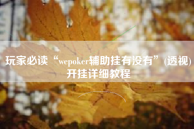 玩家必读“wepoker辅助挂有没有”(透视)开挂详细教程