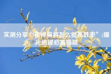 实测分享“雀神麻将怎么提高胜率”(曝光透视必备猫腻