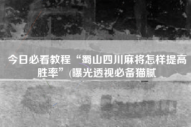 今日必看教程“蜀山四川麻将怎样提高胜率”(曝光透视必备猫腻
