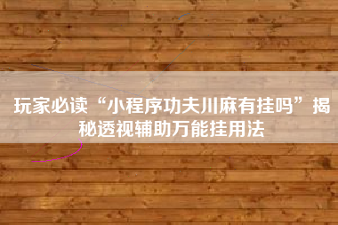 玩家必读“小程序功夫川麻有挂吗”揭秘透视辅助万能挂用法