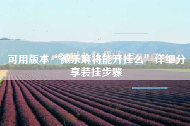 可用版本“微乐麻将能开挂么”详细分享装挂步骤