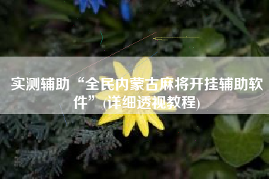 实测辅助“全民内蒙古麻将开挂辅助软件”(详细透视教程)