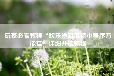 玩家必看教程“欢乐途游麻将小程序万能挂”详细开挂教程 玩家必看教程“欢乐途游麻将小程序万能挂”详细开挂教程