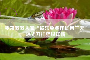 我来教教大家“微乐免费挂试用三天”爆光开挂猫腻详情 我来教教大家“微乐免费挂试用三天”爆光开挂猫腻详情