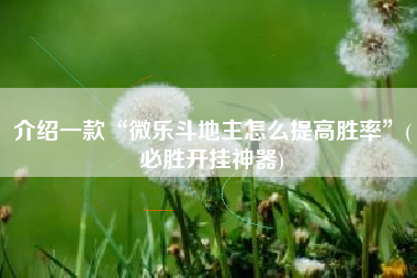 介绍一款“微乐斗地主怎么提高胜率”(必胜开挂神器)