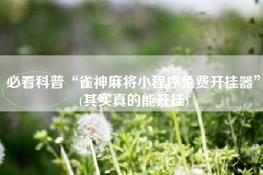 必看科普“雀神麻将小程序免费开挂器”(其实真的能开挂)