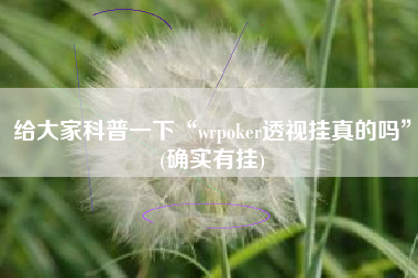 给大家科普一下“wrpoker透视挂真的吗”(确实有挂)