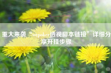 重大来袭“wepoker透视脚本链接”详细分享开挂步骤