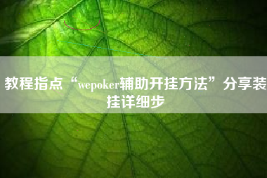 教程指点“wepoker辅助开挂方法”分享装挂详细步