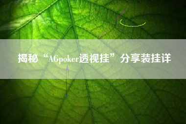 揭秘“AGpoker透视挂”分享装挂详